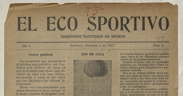 El Eco Sportivo. Semanario ilustrado de Sports. Año I, número 1, 5 de octubre de 1917