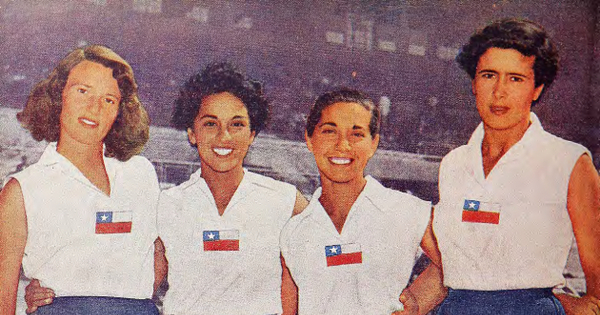 Equipo seleccionado chileno que obtuvo el record nacional de la posta atlética femenina de 4x100; Betty Kretschmer