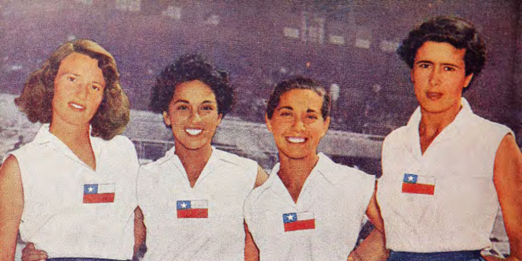 Equipo seleccionado chileno que obtuvo el record nacional de la posta atlética femenina de 4x100; Betty Kretschmer