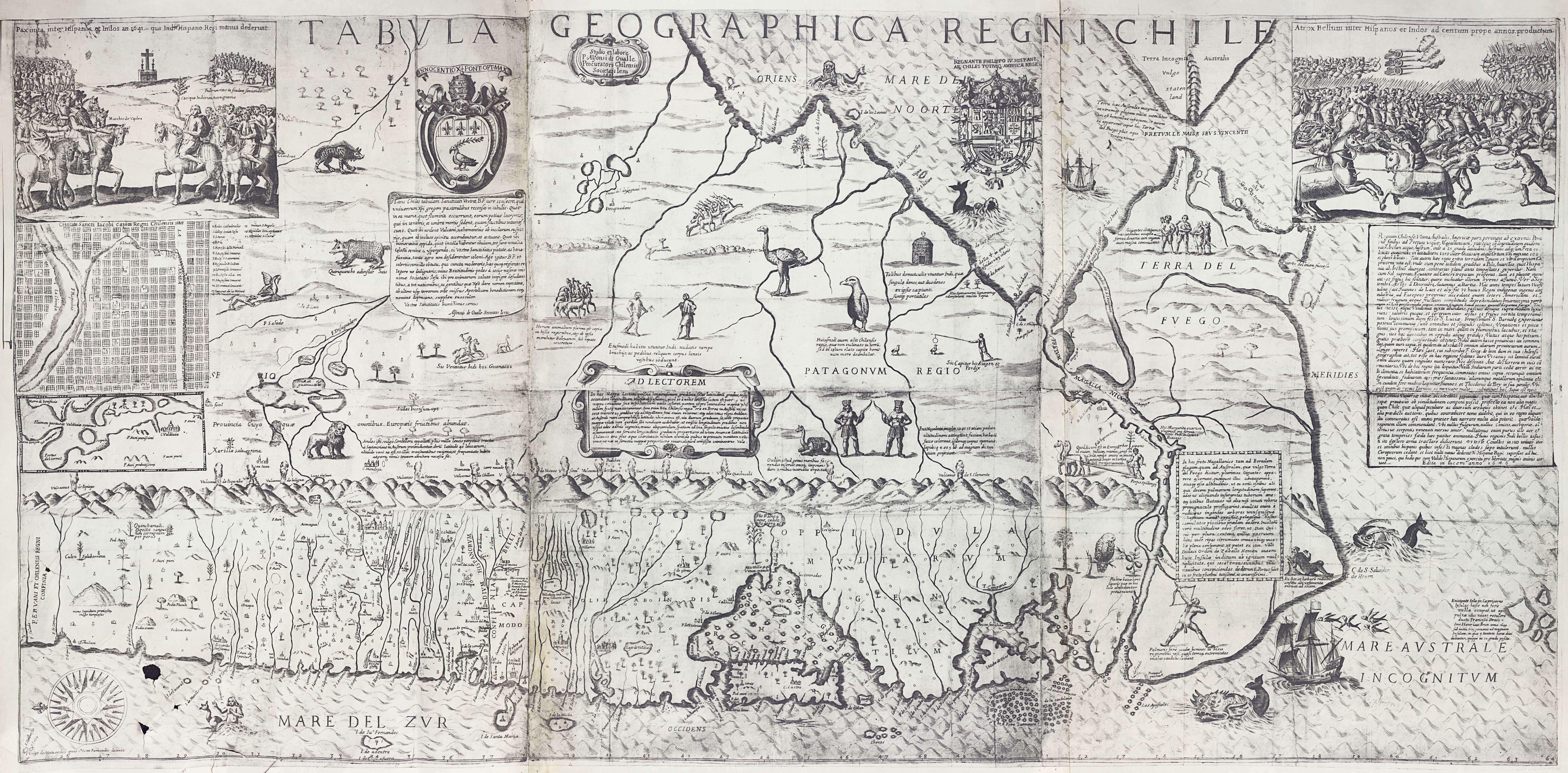 Tabvla geographica regni Chile [material cartográfico] Studio et labore P. Alfonsi de Qualle procuratoris Chiles is Societatis Lesu