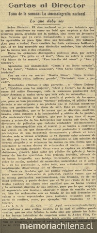 Cartas al director. Tema de la semana: La cinematografía nacional. Lo que debe ser