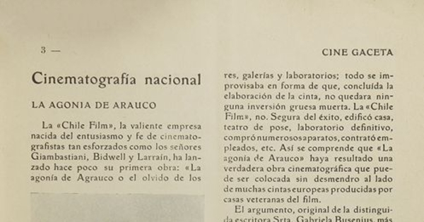 Cinematografía nacional. La agonía de Arauco