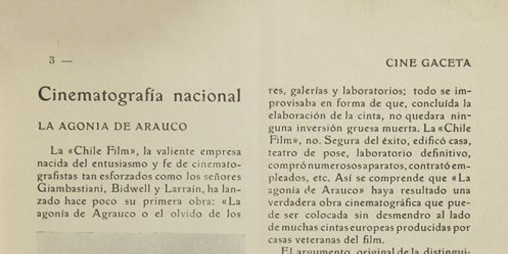 Cinematografía nacional. La agonía de Arauco