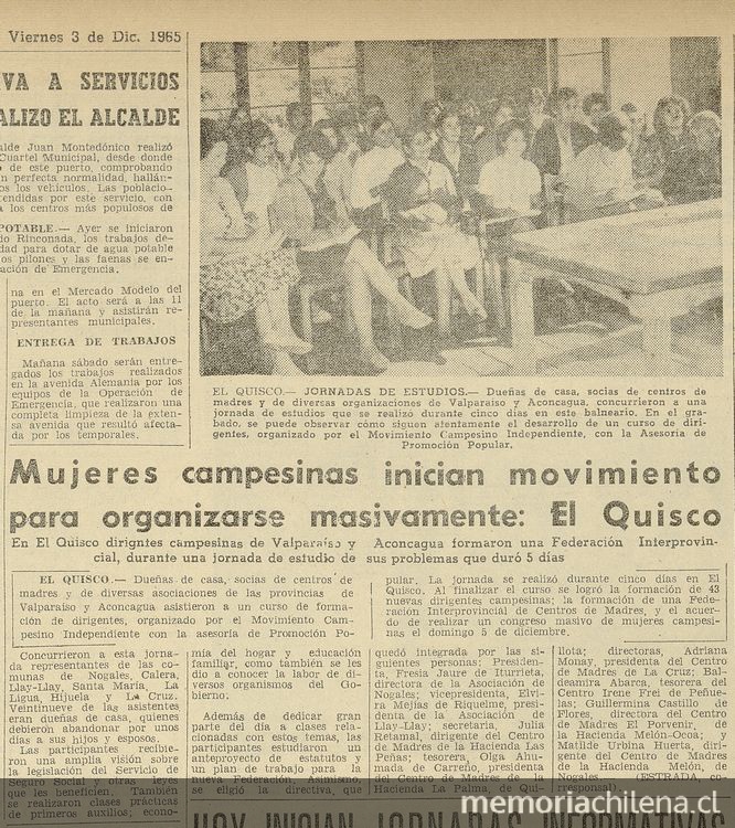 "Mujeres campesinas inician movimiento para organizarse masivamente: El Quisco".