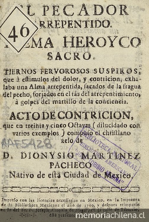 El pecador arrepentido: poema heroyco sacro tiernos fervorosos suspiros... acto de contricion, que en treinta y cinco octavas...