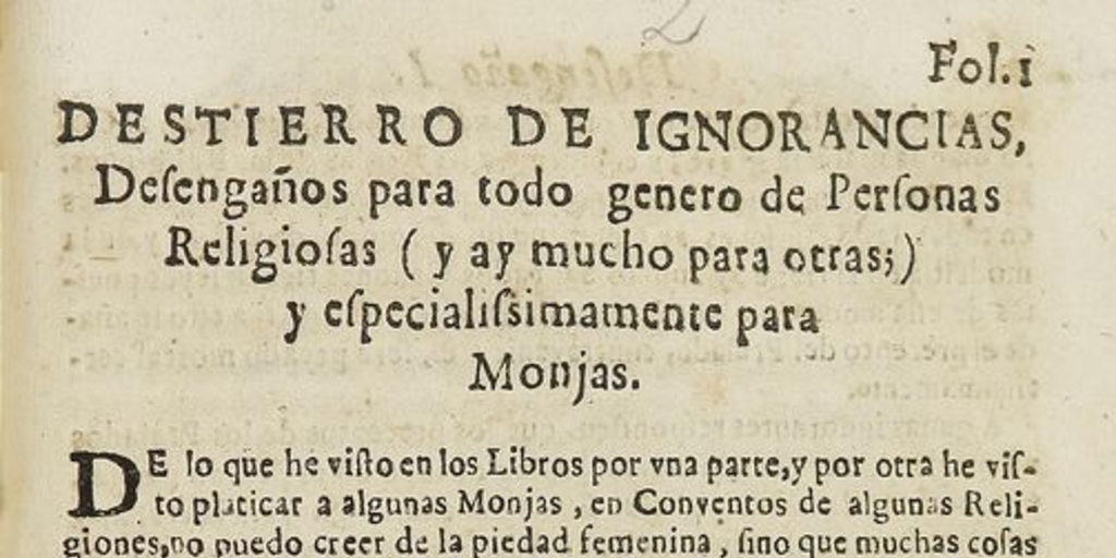 Destierro de ignorancias: desengaños para todo genero de personas religiosas (y ay mucho para otras) y especialmente para monjas.