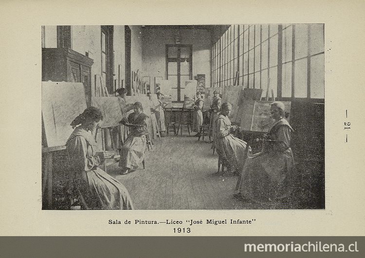 Pie de Página: Sala de pintura, Liceo de señoritas "José Miguel Infante", 1913.