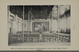 Pie de Foto: Salón de estudios para los cursos de Humanidades del Liceo de señoritas "José Miguel Infante", 1913