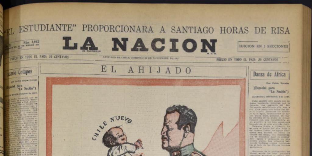 Portada de La Nación. Año XI, número 3962, domingo 20 de noviembre de 1927