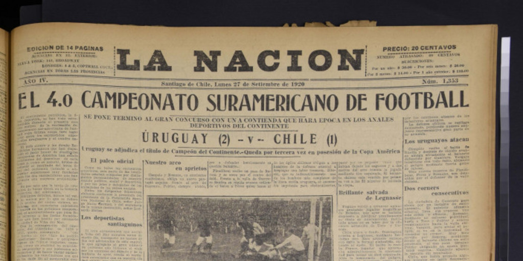 Portada de La Nación. Año IV, número 1353, 27 de septiembre de 1920