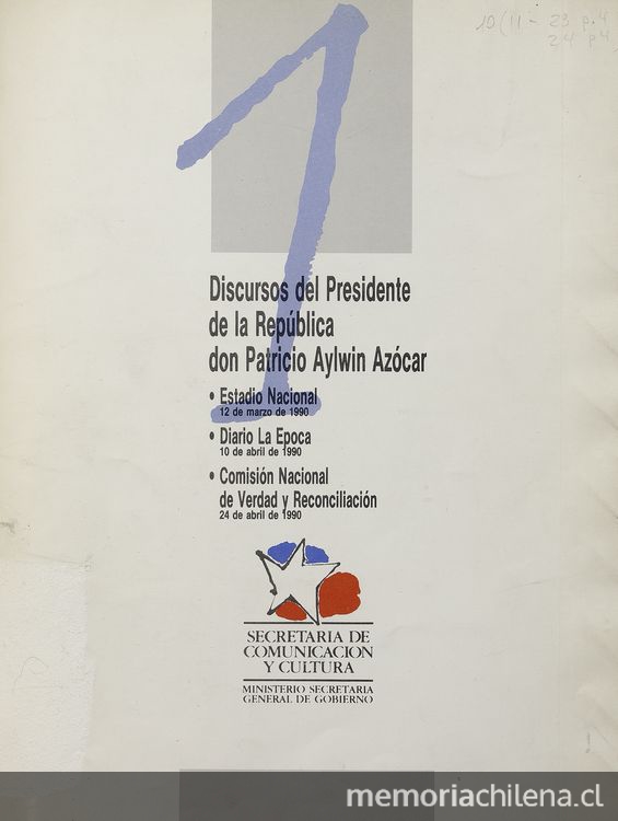 Discurso del Presidente de la República don Patricio Aylwin Azócar: Creación del Servicio nacional de la mujer, 17 de mayo de 1990. I edición. Santiago de Chile: Secretaría de Comunicación y Cultura, 1990, 13p.