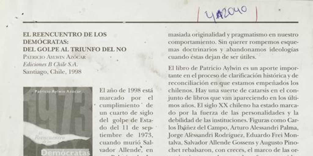 "El reencuentro de los demócratas", Diplomacia, (s/n): 108-109, julio-septiembre, 1998.