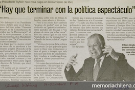 "Hay que terminar con la política espectáculo", Las Últimas Noticias, (Santiago), 14 de diciembre, 2002, p. 13.