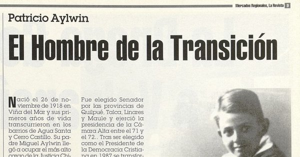 "El hombre de la transición", Mercados Regionales, (s/c), 12 de junio, 1996, p.5.