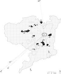 Localización de las poblaciones representadas en el Estadio en la Ciudad