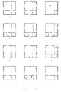 Casa Cien, esquema conceptual de los 12 modelos que componen las plantas de la casa, Pezo Von Ellrichshausen, 2011