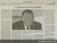 "La herencia de un estadista", La Nación, (Santiago), 6 de marzo, 1994 p.37.