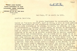 Carta de Elena Caffarena a Gabriela Mistral