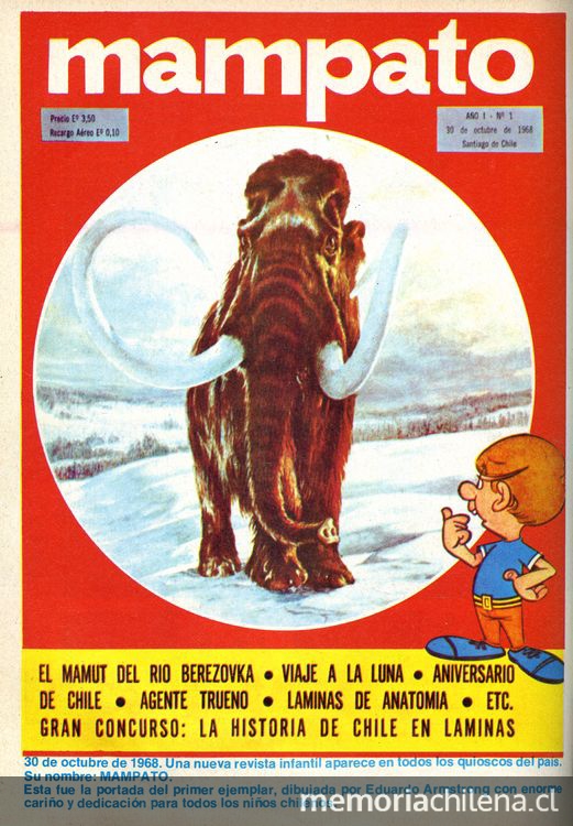 Primera portada de Mampato, 1968.Mampato (300): 68, 21 de octubre, 1975.