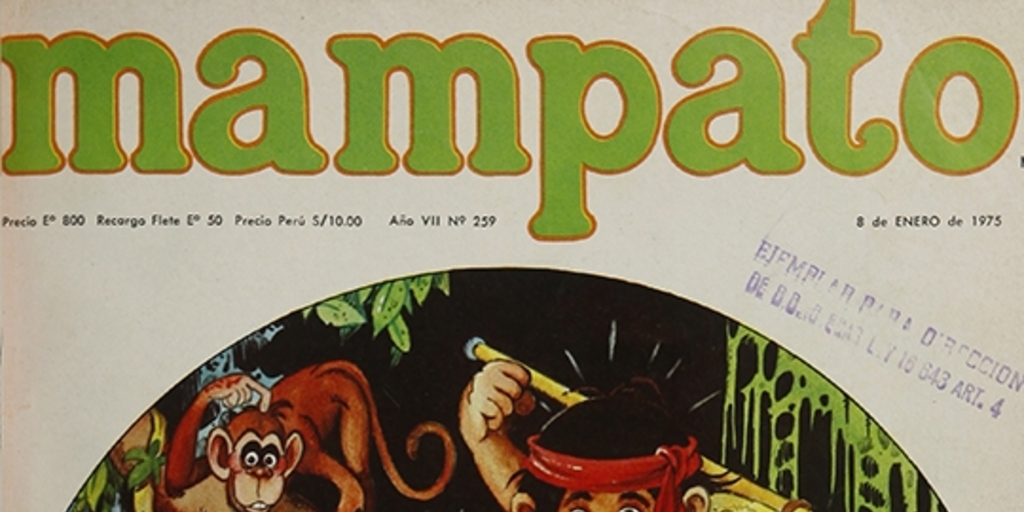 Portada con ilustración de Oscar Vega, 1975.Mampato (259): 1, 8 de enero, 1975.