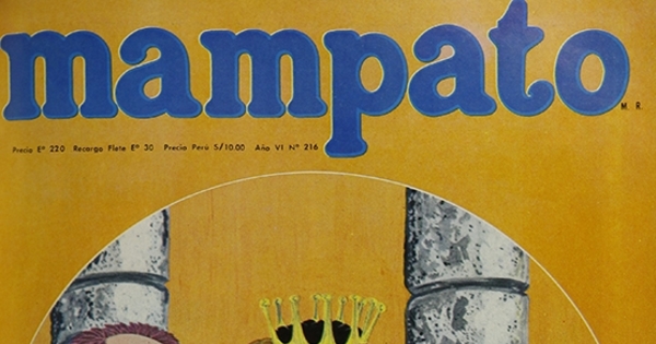 Portada con ilustración de Mas Layi, 1974.Mampato (216): 1, 13 de marzo, 1974.