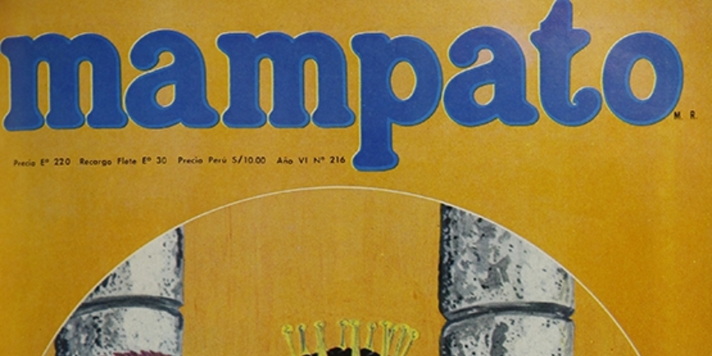 Portada con ilustración de Mas Layi, 1974.Mampato (216): 1, 13 de marzo, 1974.