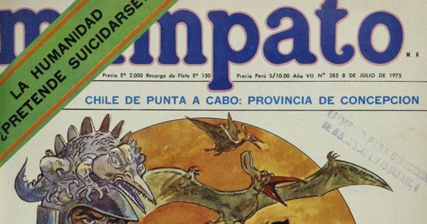 Portada con ilustración de Max Carvajal, 1975.Mampato (285): 1, 8 de julio, 1975.