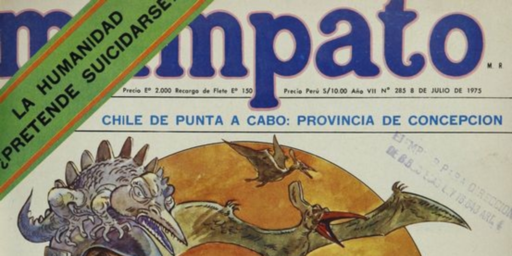 Portada con ilustración de Max Carvajal, 1975.Mampato (285): 1, 8 de julio, 1975.