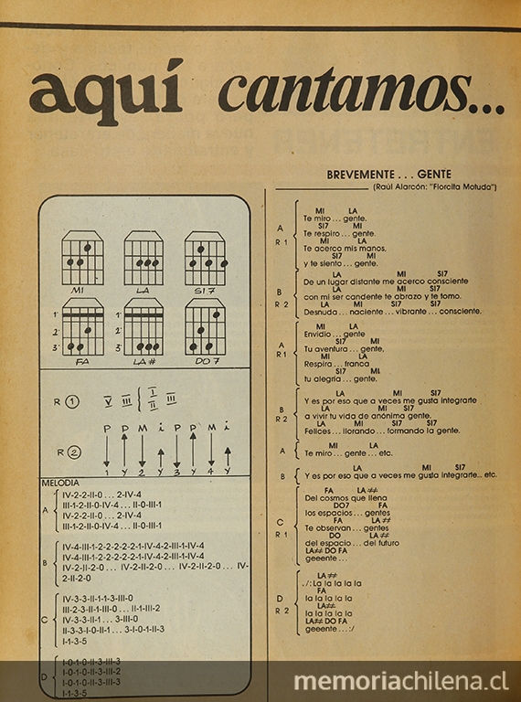 "Aquí cantamos todos. Canción Brevemente... gente", Mampato, (372): 40, 9 de marzo, 1977.