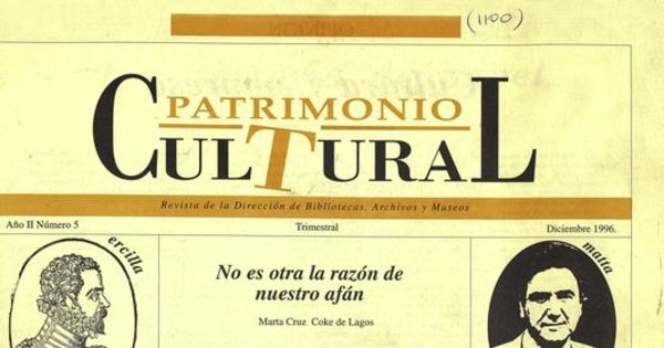 Portada de número 5 de revista Patrimonio Cultural, 1996En: Patrimonio  Cultural (5): 1, diciembre, 1996.