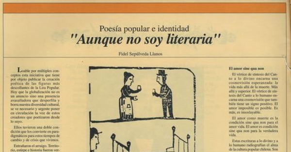  "Poesía popular e identidad. Aunque no soy literario".En: Patrimonio  Cultural (12): 8-9, octubre, 1998.