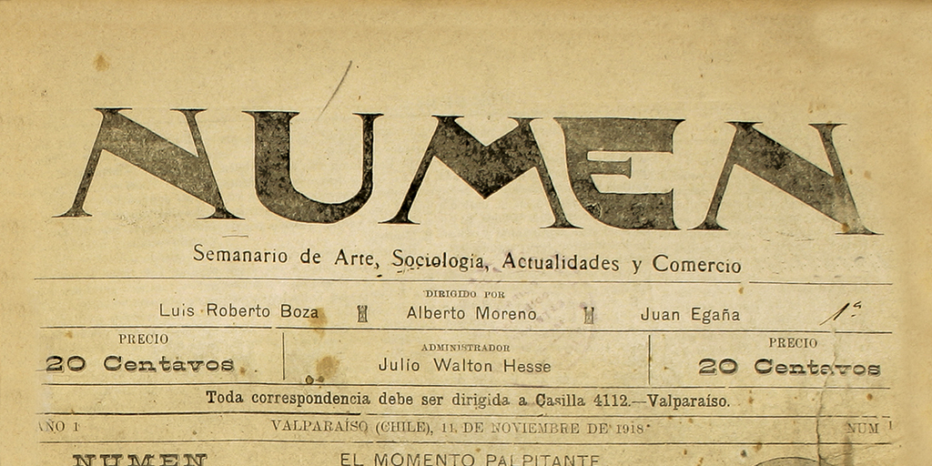 Numen. Año 1, número 1, 11 de noviembre de 1918