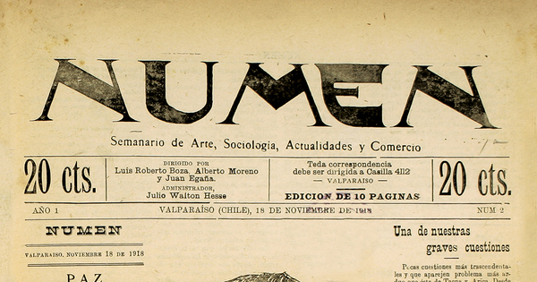 Numen. Año 1, número 2, 18 de noviembre de 1918