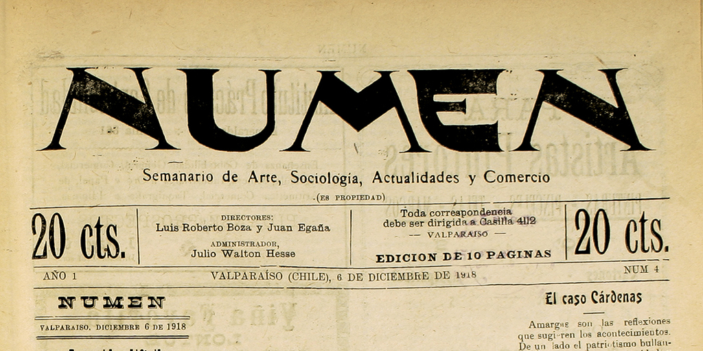 Numen. Año 1, número 4, 6 de diciembre de 1918