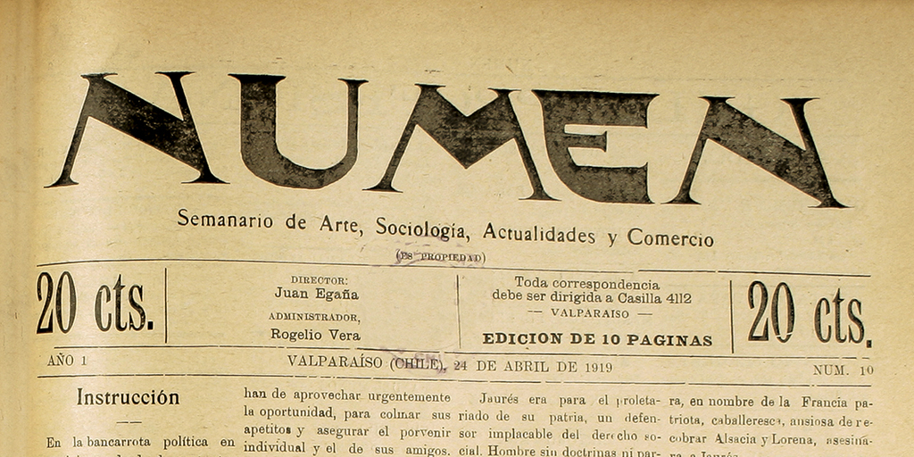 Numen. Año 1, número 10, 24 de abril de 1919