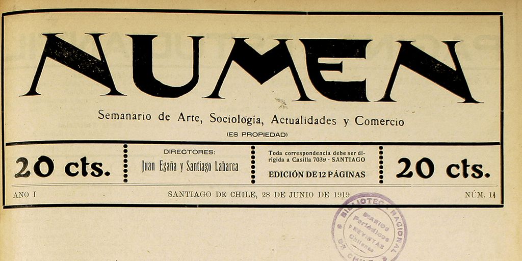 Numen. Año 1, número 11, 28 de junio de 1919