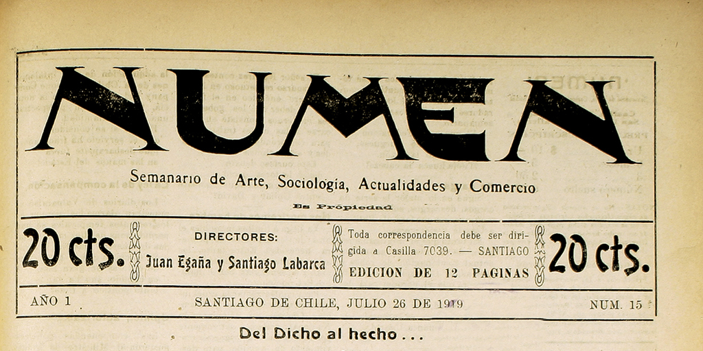 Numen. Año 1, número 15, 26 de julio de 1919