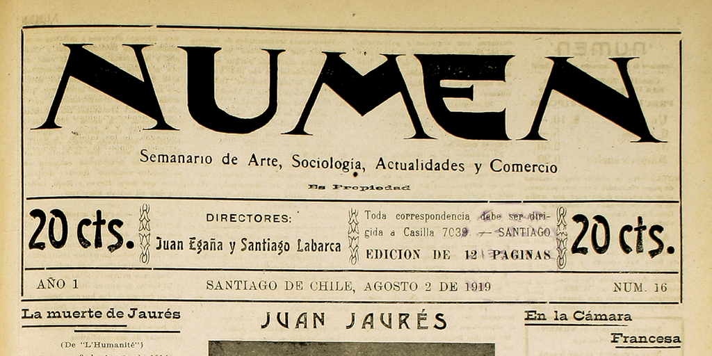 Numen. Año 1, número 16, 2 de agosto de 1919