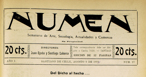 Numen. Año 1, número 17, 9 de agosto de 1919