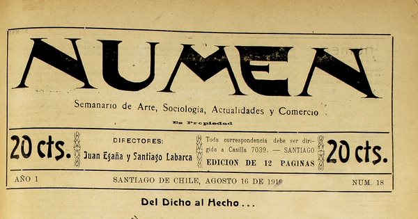 Numen. Año 1, número 18, 16 de agosto de 1919