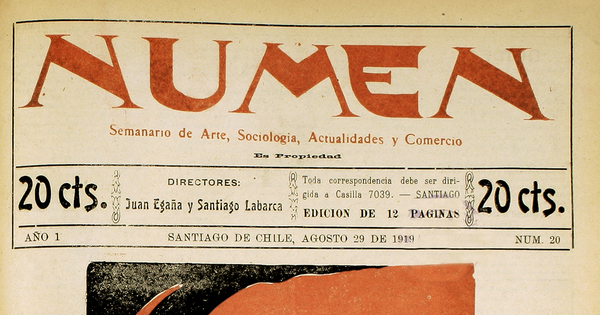 Numen. Año 1, número 20, 29 de agosto de 1919