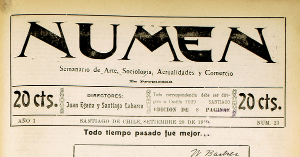 Numen. Año 1, número 23, 20 de septiembre de 1919