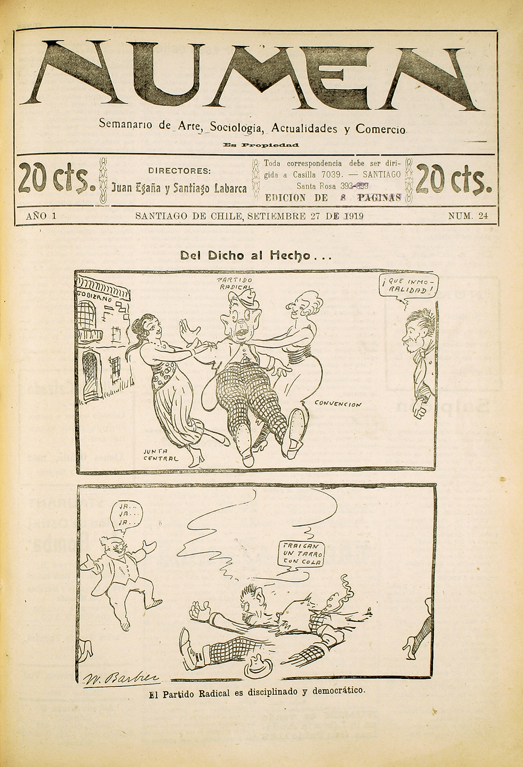 Numen. Año 1, número 24, 27 de septiembre de 1919