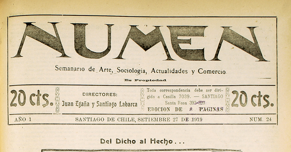 Numen. Año 1, número 24, 27 de septiembre de 1919