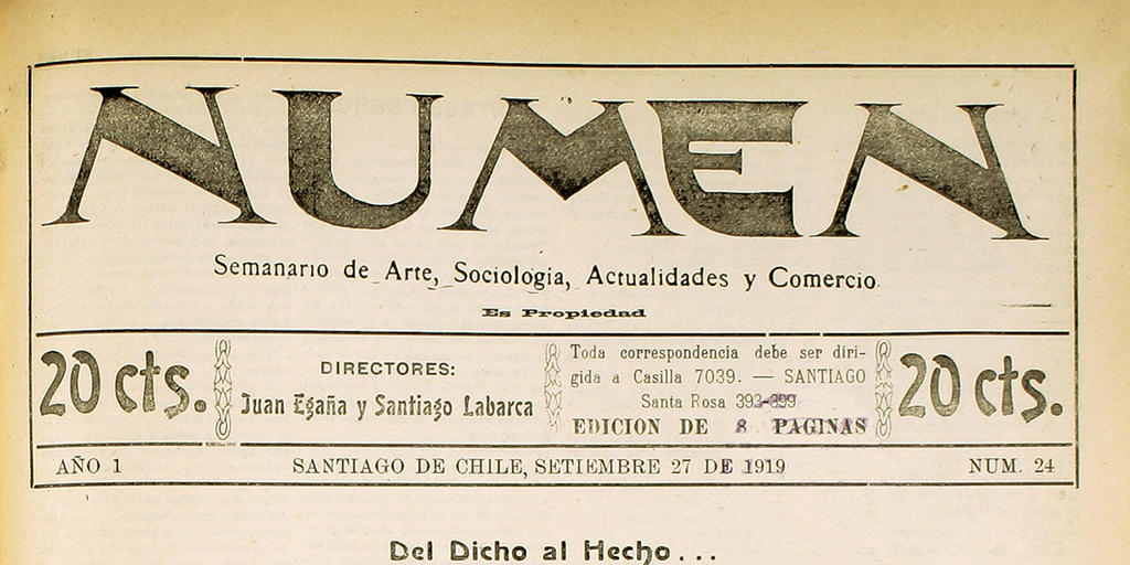 Numen. Año 1, número 24, 27 de septiembre de 1919