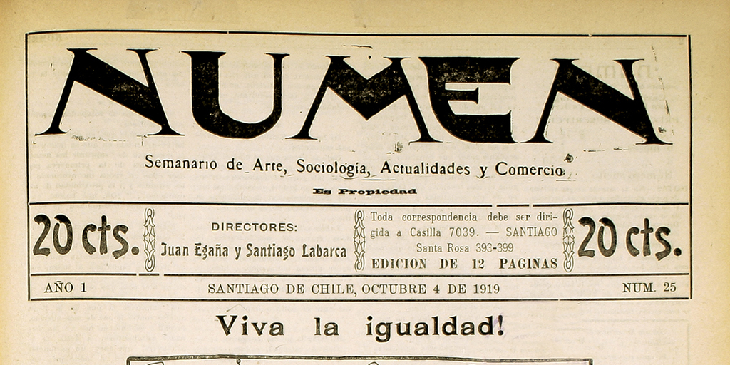 Numen. Año 1, número 25, 4 de octubre de 1919