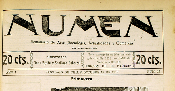 Numen. Año 1, número 27, 18 de octubre de 1919