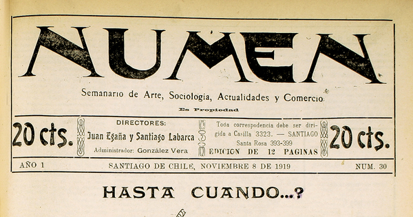 Numen. Año 1, número 30, 8 de noviembre de 1919