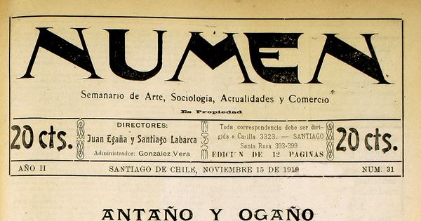 Numen. Año 2, número 31, 15 de noviembre de 1919