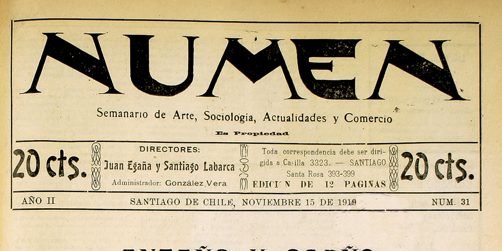 Numen. Año 2, número 31, 15 de noviembre de 1919